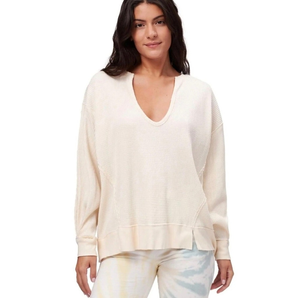 We The Free Free People Waffle Knit Thermal V-Neck Oversized Top Oversized S